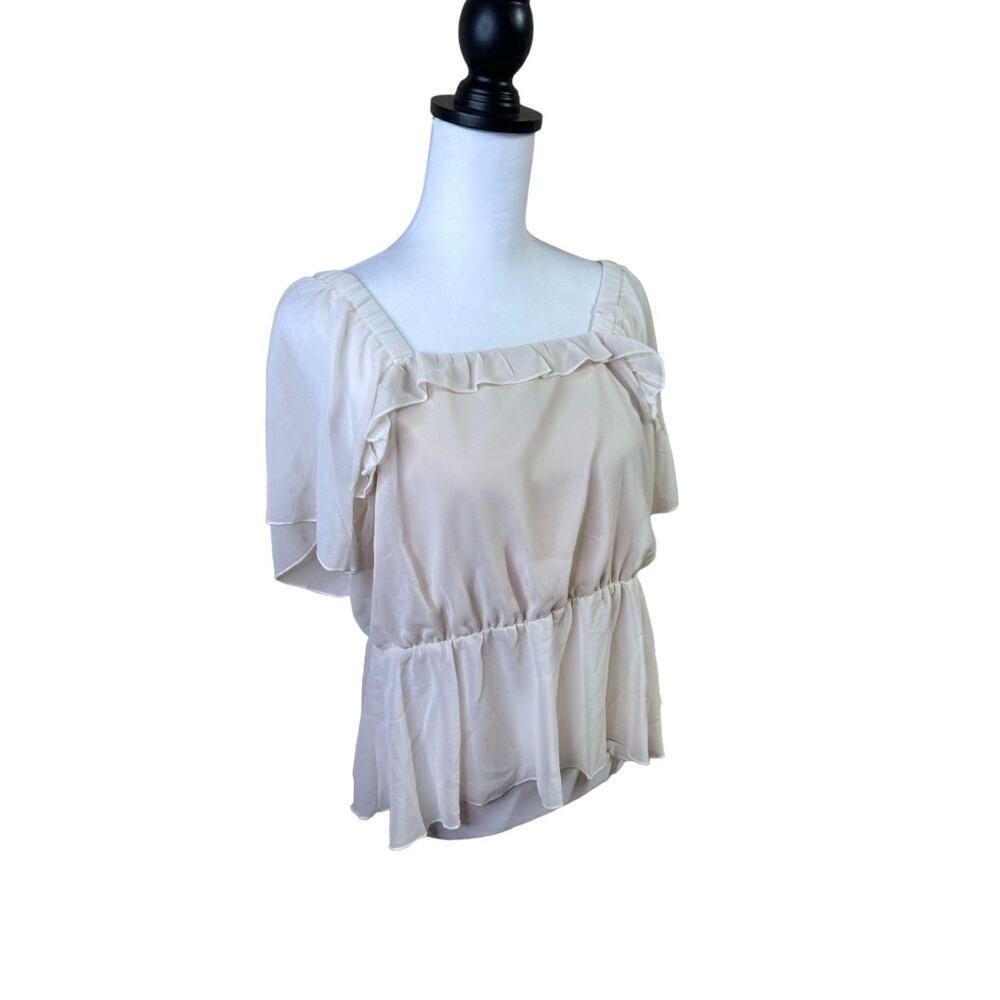 Womans Plus Short Sleeve Peasant Top Cream Color Flowey Light Weight Size 1XL - Picture 4 of 10